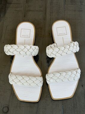 Dolce Vita Cream Braided Double-Strap Slide Sandals. Womens Size 9